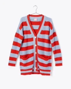 Slouchy Cardigan - Red/Blue Stripe