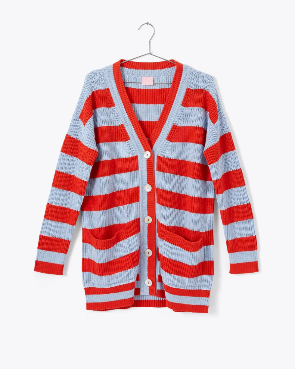 Slouchy Cardigan - Red/Blue Stripe