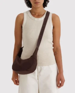 Small Nylon Crescent Bag w/ Key Leash - Coffee