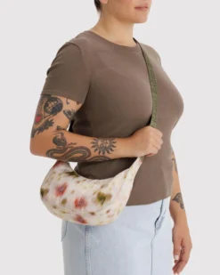 Small Nylon Crescent Bag w/ Key Leash - Abstract Floral