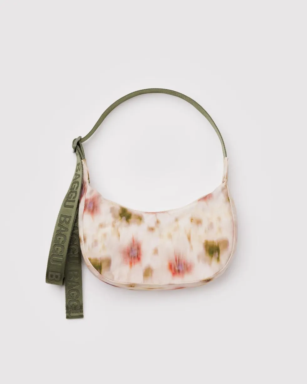 Small Nylon Crescent Bag w/ Key Leash - Abstract Floral