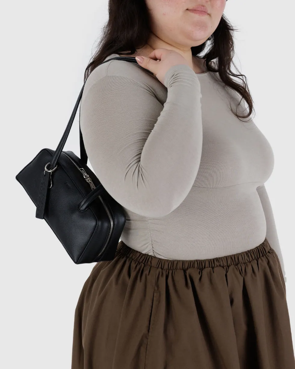 Small Recycled Leather Bowler Bag - Black