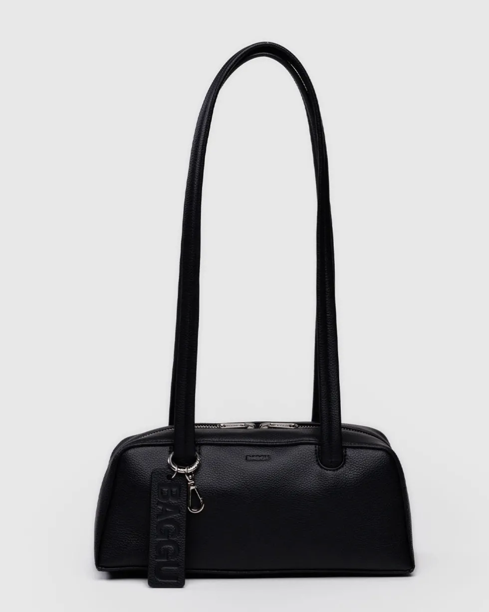 Small Recycled Leather Bowler Bag - Black