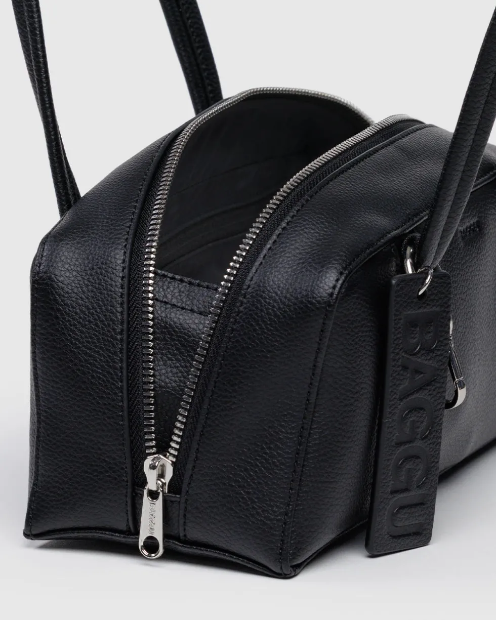 Small Recycled Leather Bowler Bag - Black