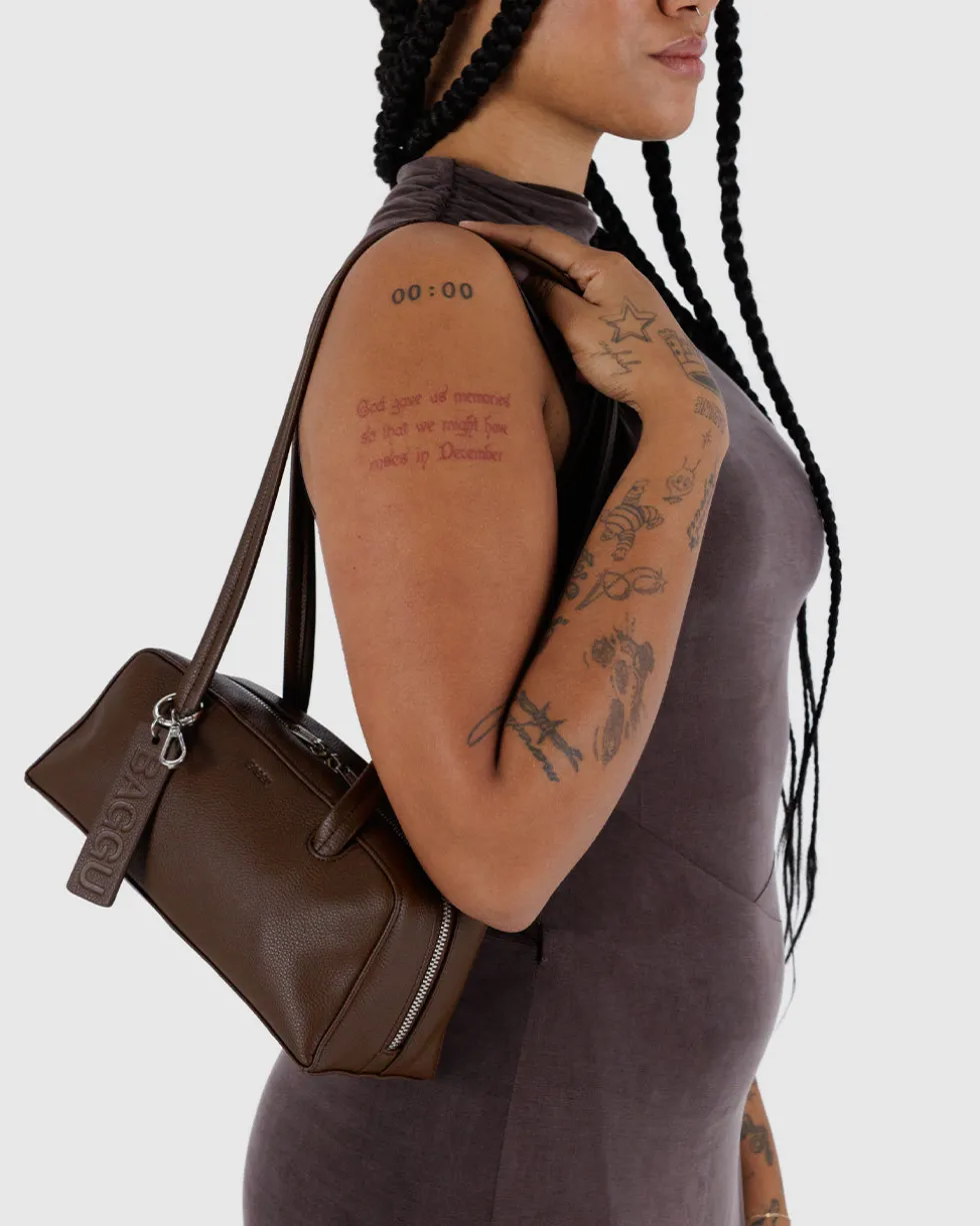 Small Recycled Leather Bowler Bag - Brown
