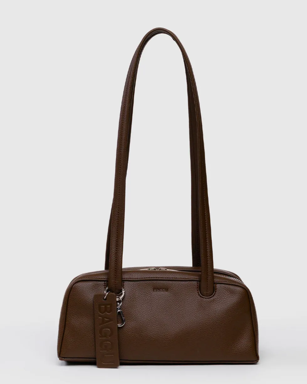 Small Recycled Leather Bowler Bag - Brown