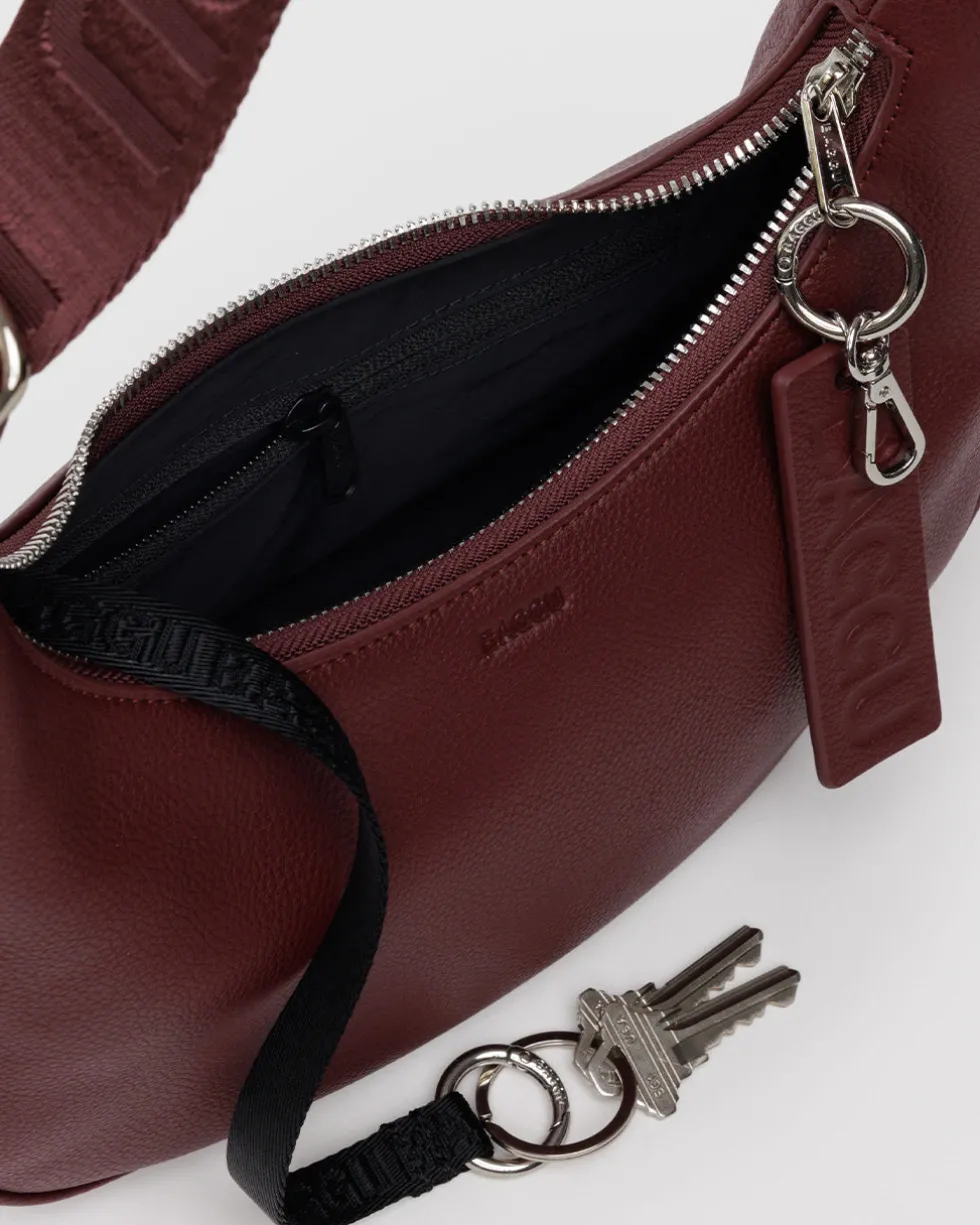 Small Recycled Leather Crescent Bag - Mahogany