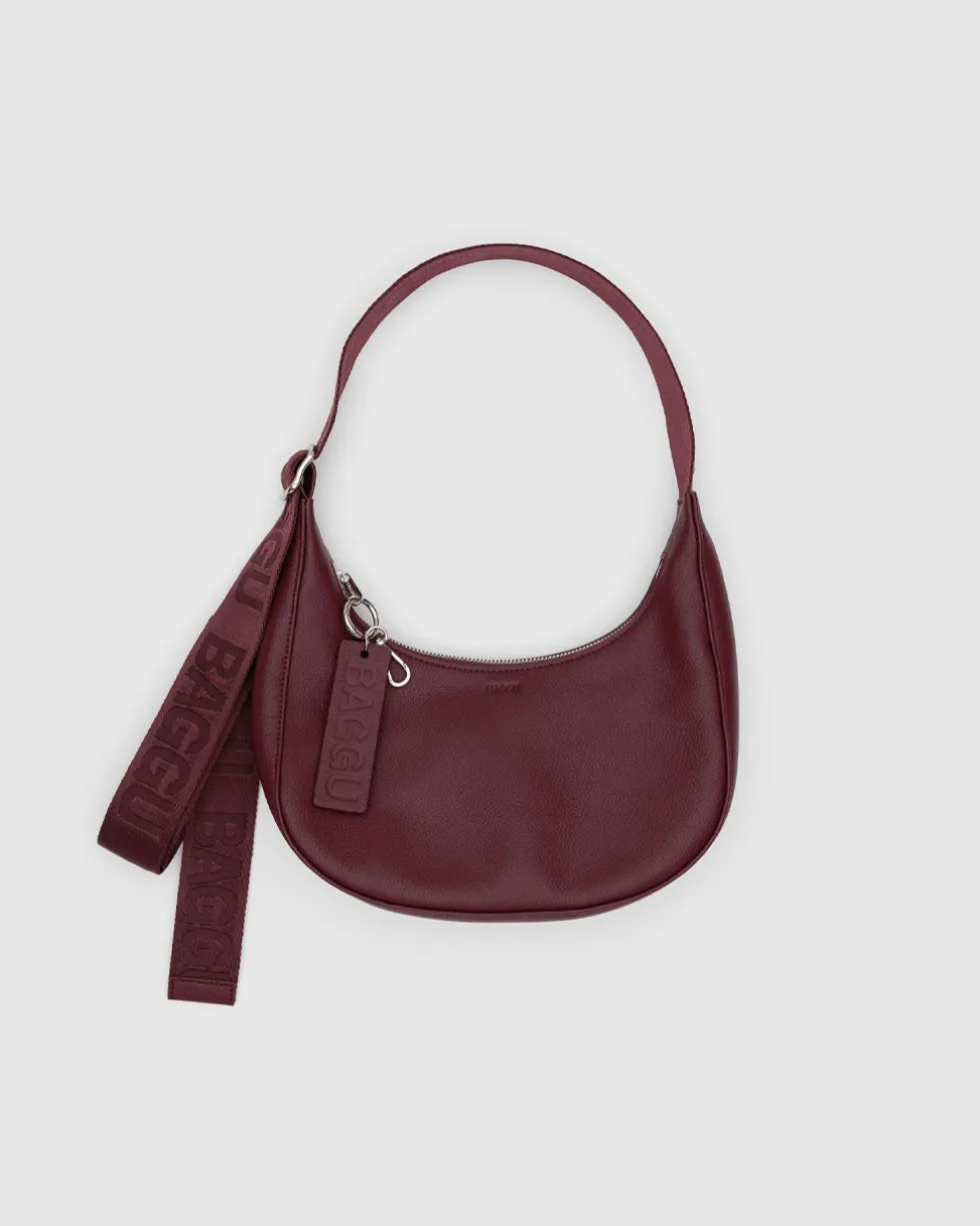 Small Recycled Leather Crescent Bag - Mahogany