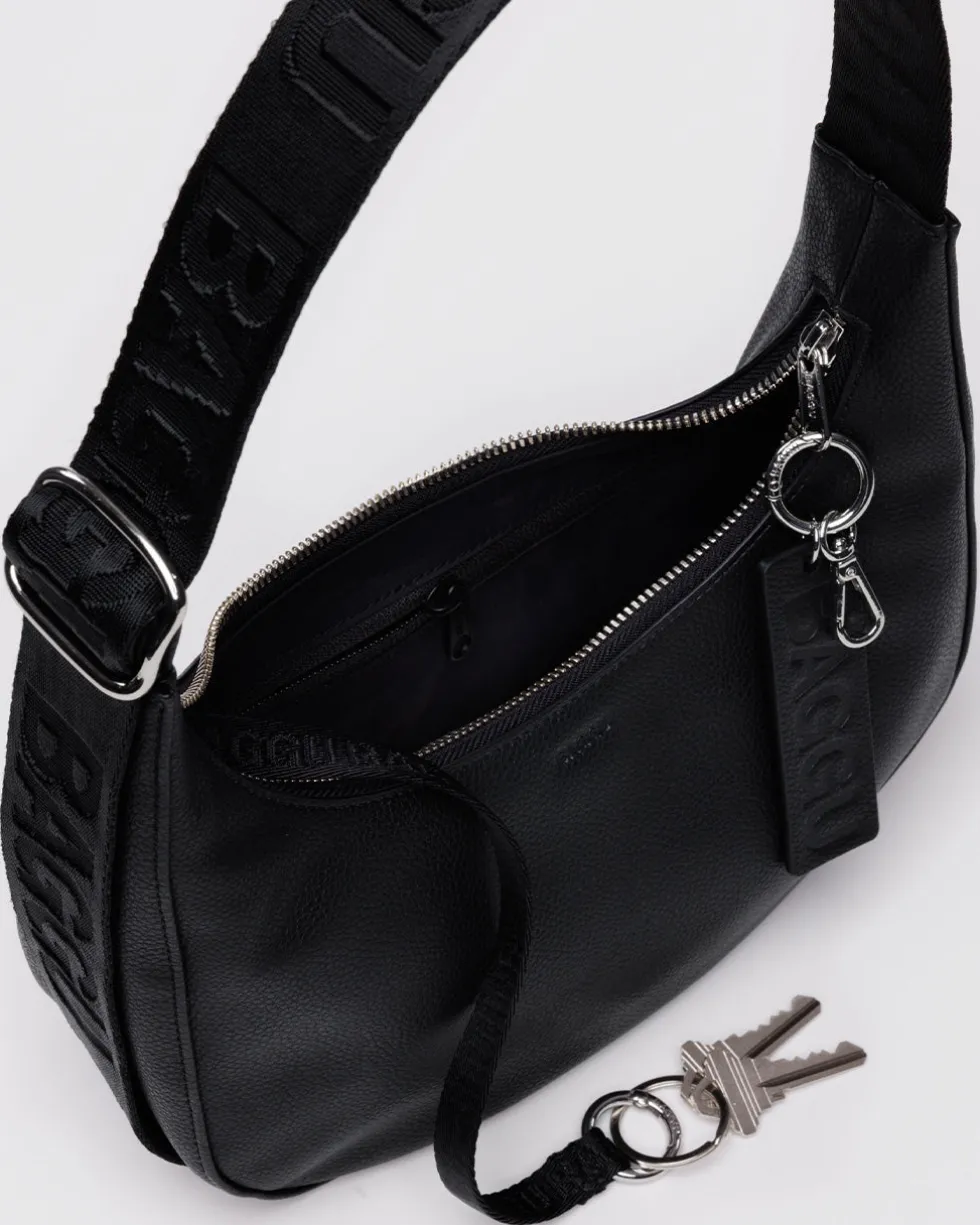 Small Recycled Leather Crescent Bag - Black