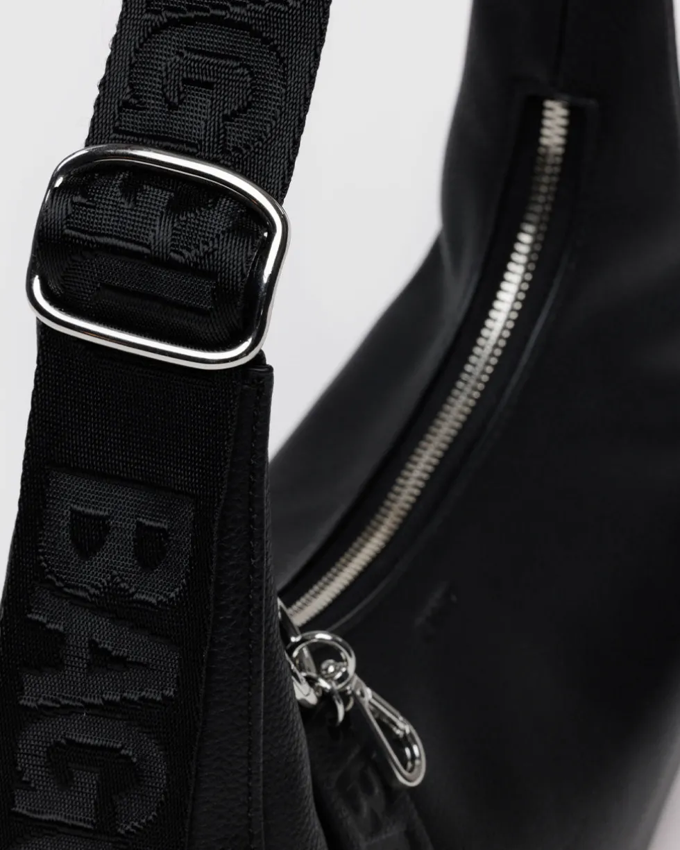 Small Recycled Leather Crescent Bag - Black