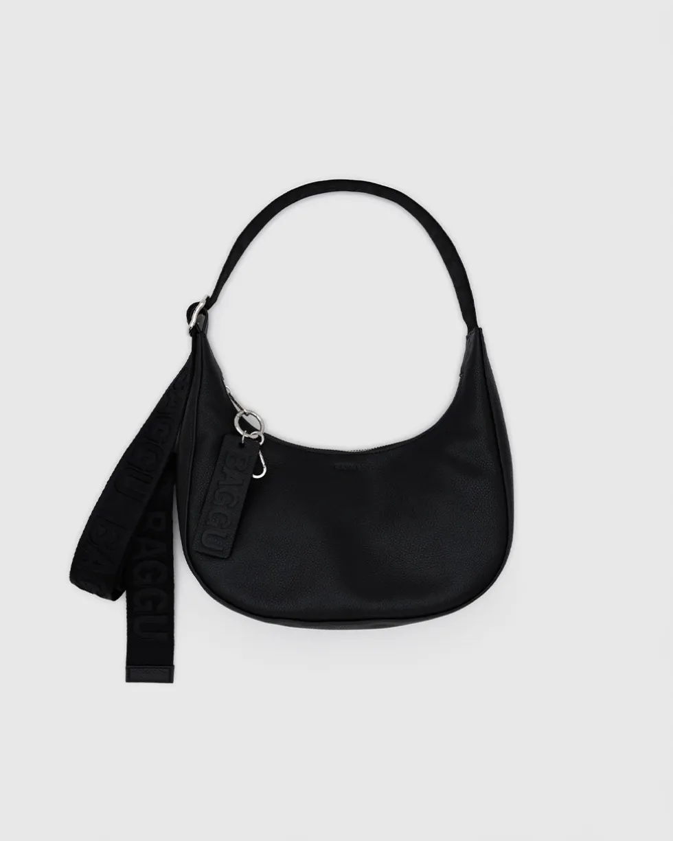 Small Recycled Leather Crescent Bag - Black