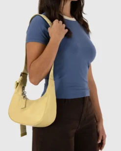 Small Recycled Leather Crescent Bag - Straw