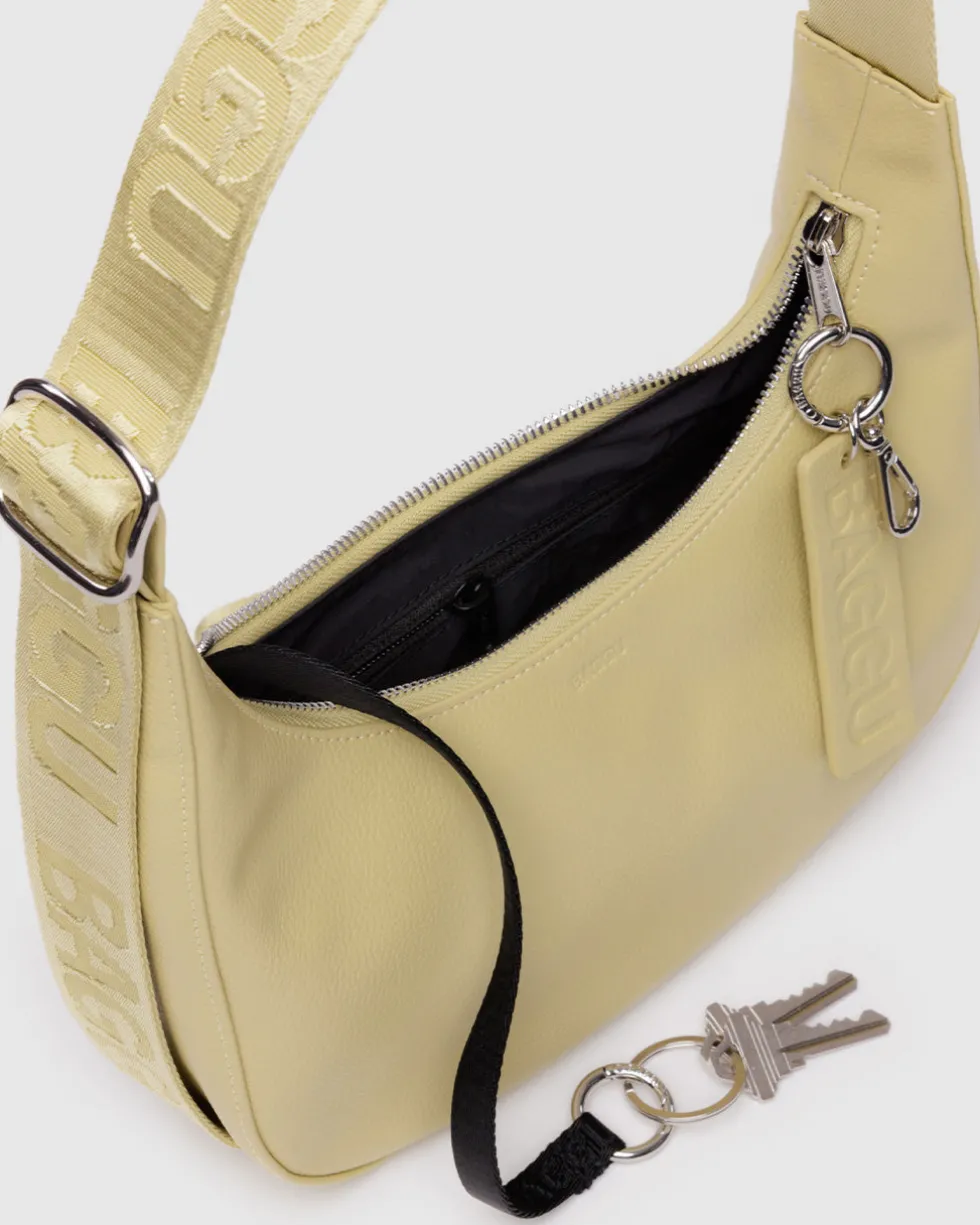 Small Recycled Leather Crescent Bag - Straw