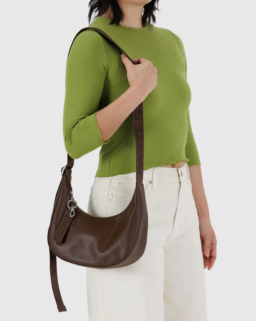 Small Recycled Leather Crescent Bag - Brown