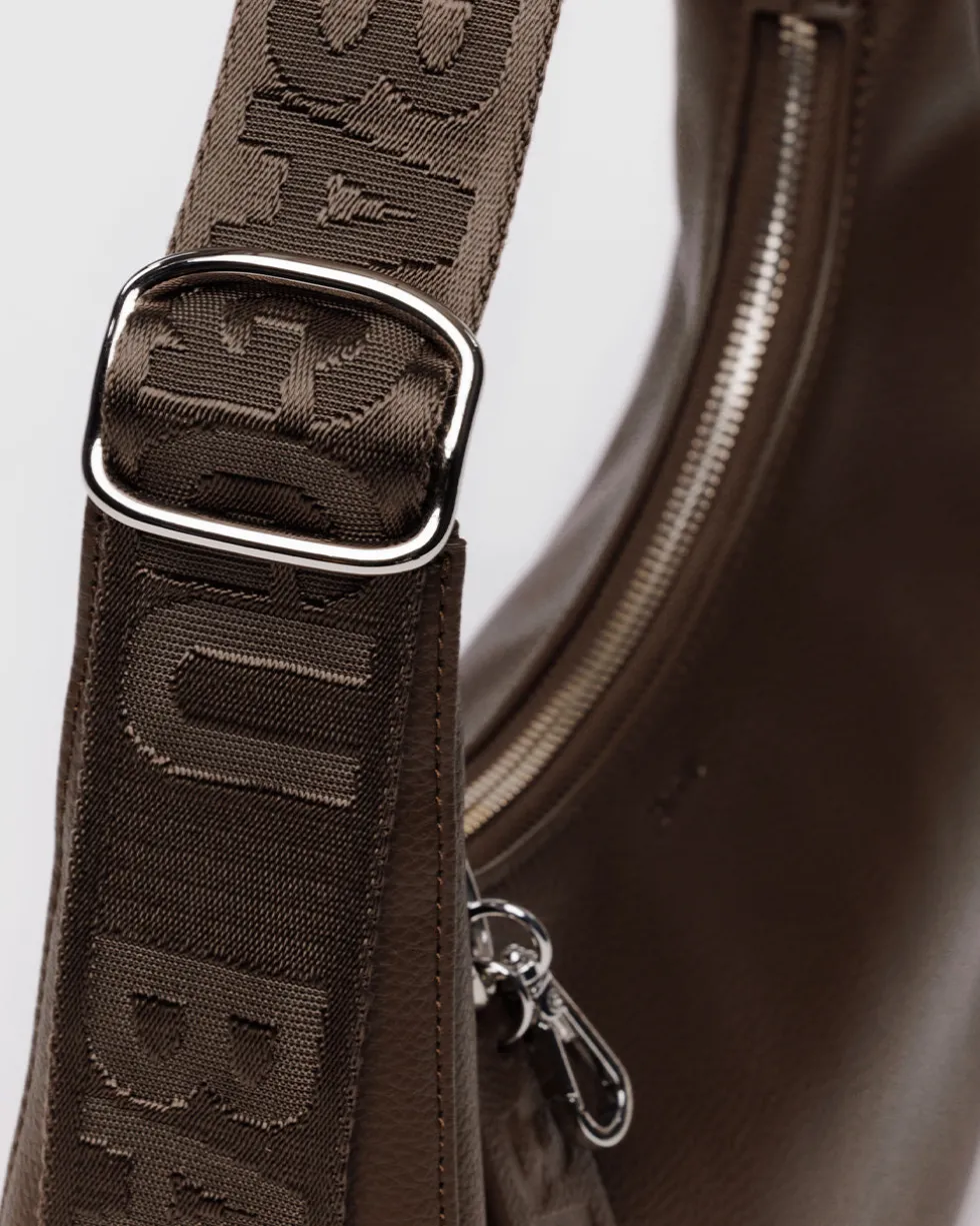 Small Recycled Leather Crescent Bag - Brown