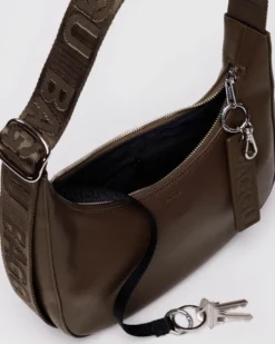 Small Recycled Leather Crescent Bag - Brown