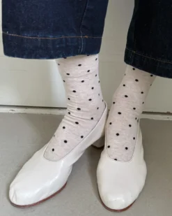 Sneaker Socks - Oatmeal + Black Polka Dot