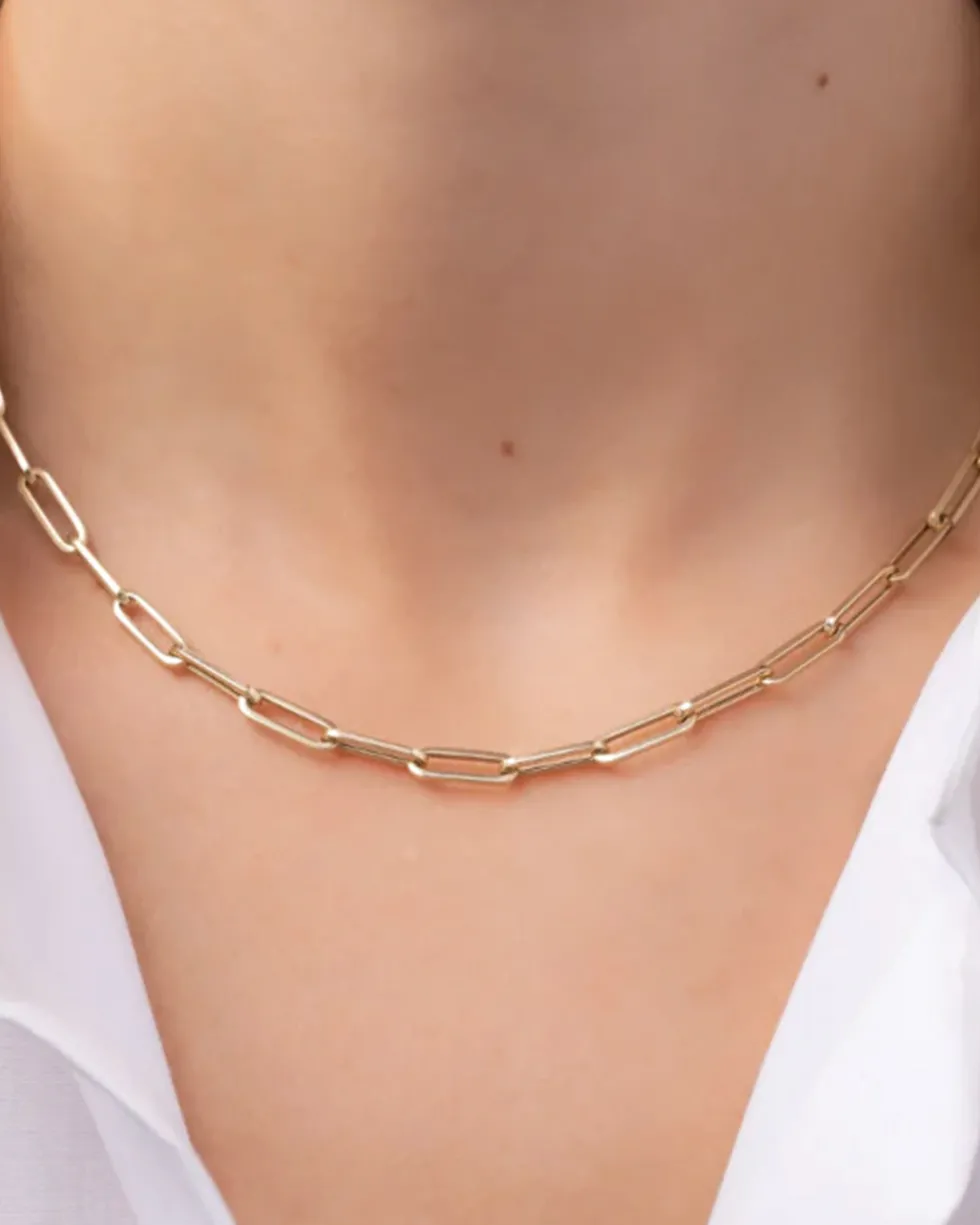 Stainless Steel Paper Clip Necklace - Gold