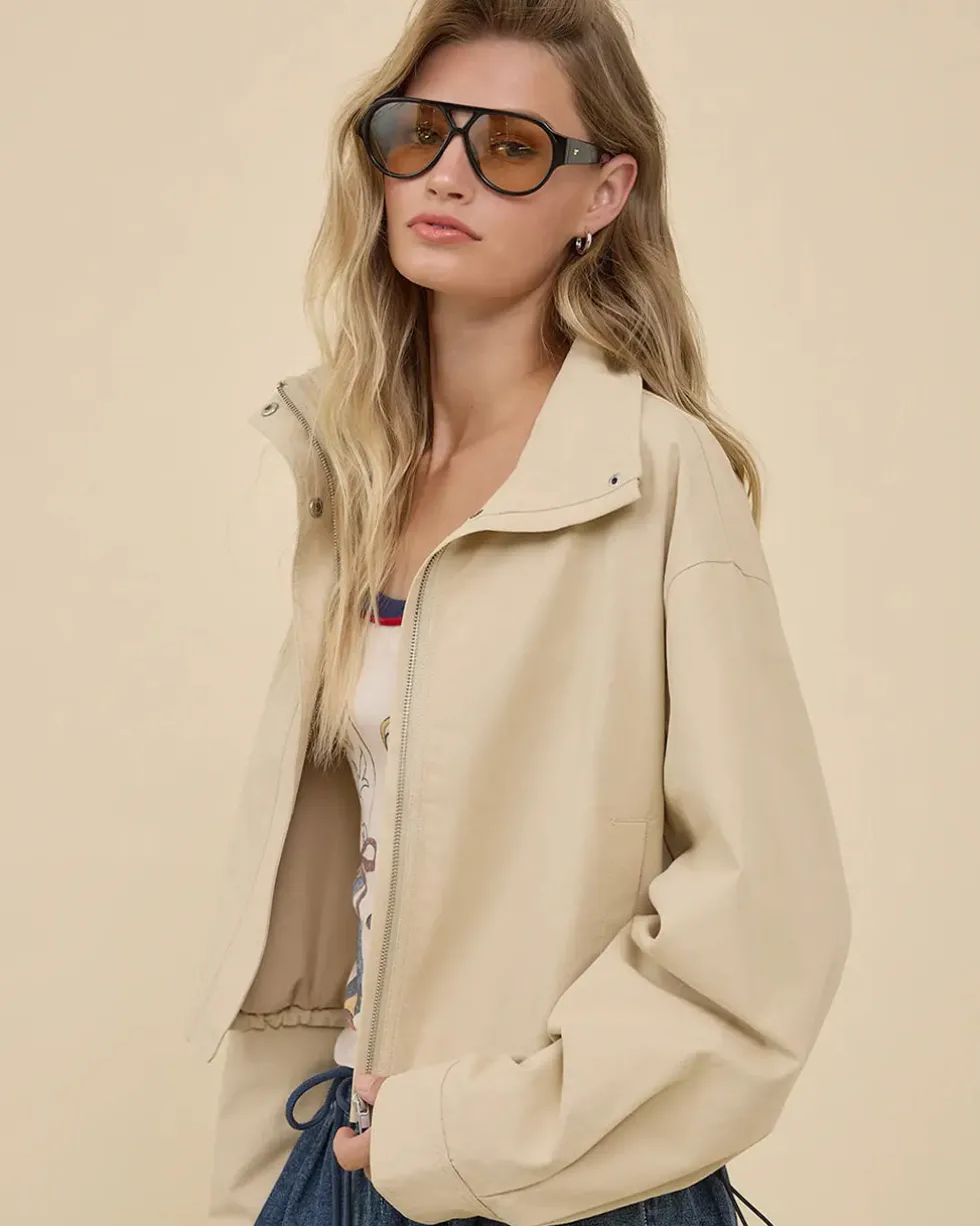 Stand Collar Drawstring Jacket