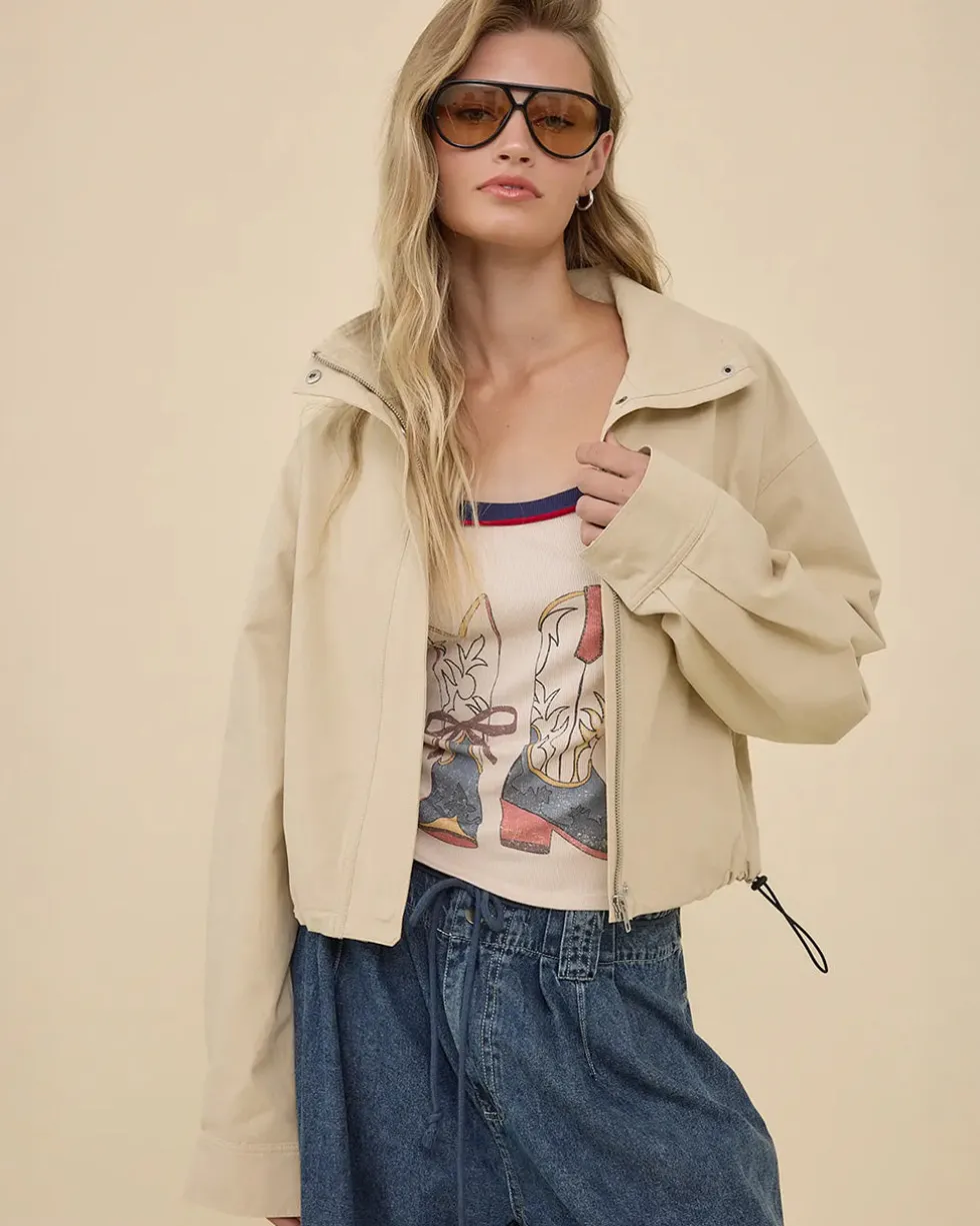 Stand Collar Drawstring Jacket