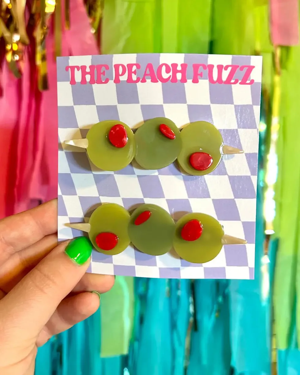 Stuffed Olive Hair Clip Set