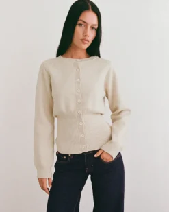 Subra Long Sleeve Ribbed Hem Cardigan - Ivory