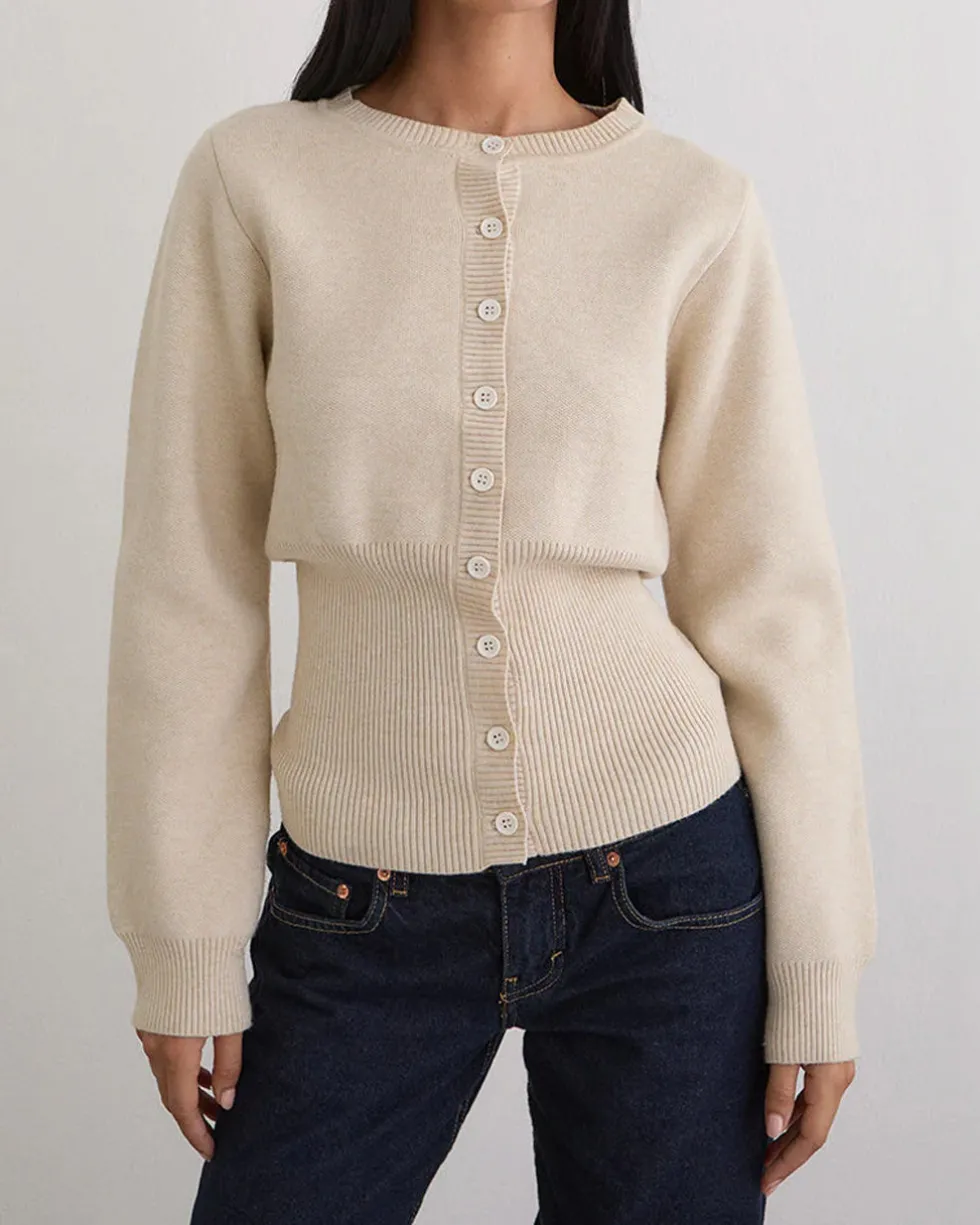 Subra Long Sleeve Ribbed Hem Cardigan - Ivory