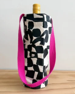 The Checks Wine Tote - Black + Natural
