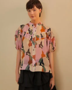 The Kiss Multicolor Short Sleeve Blouse