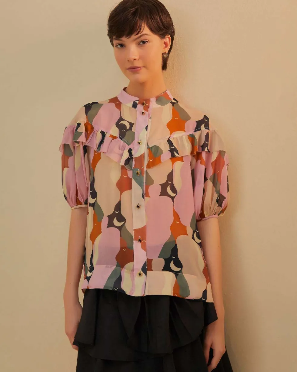 The Kiss Multicolor Short Sleeve Blouse