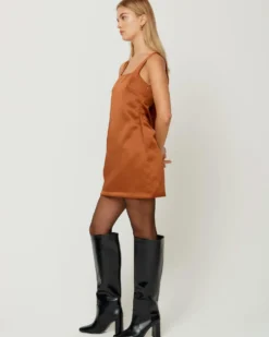 The Mini Satin Shift Dress - Chocolate