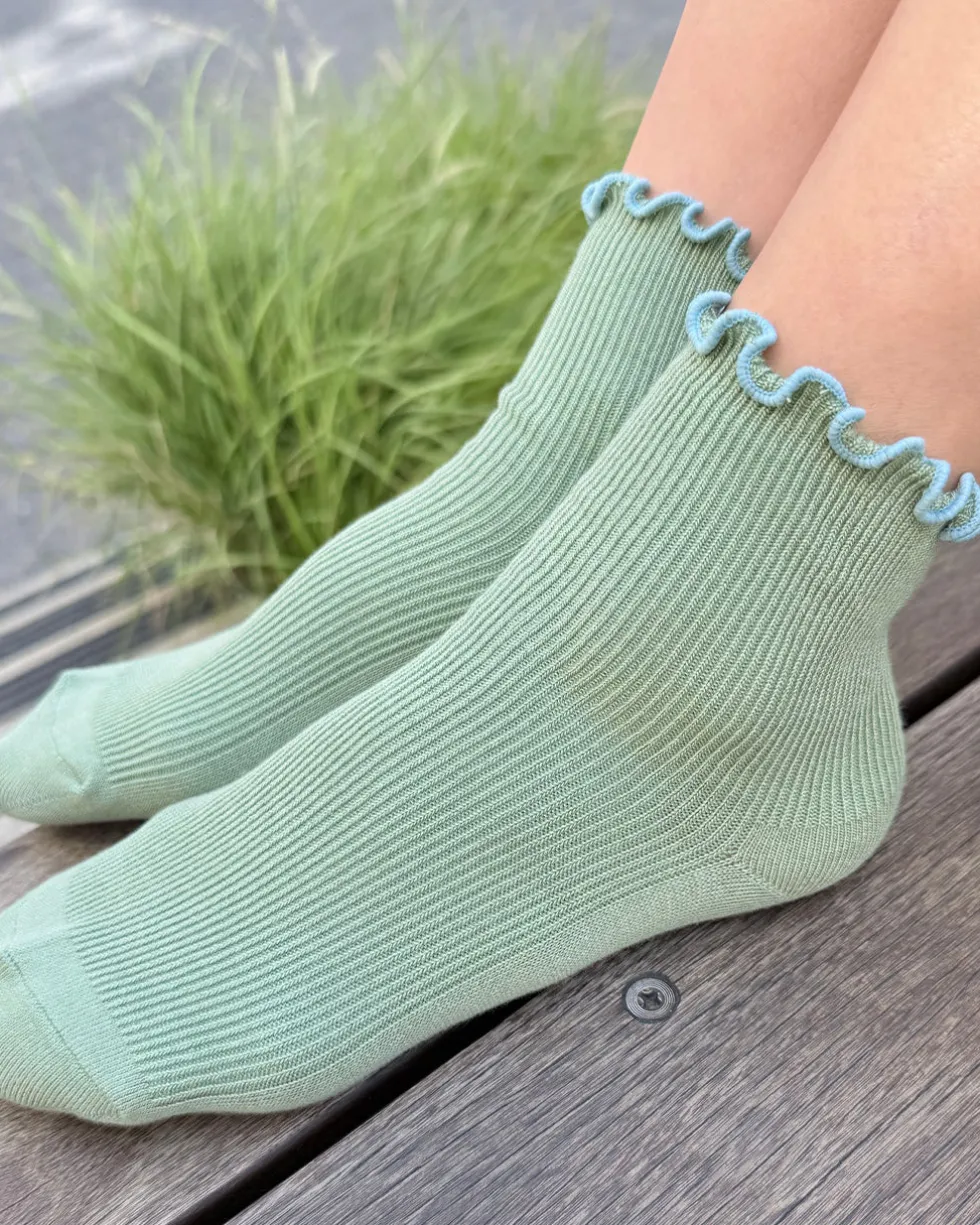 The Petite Ruffled Modal Socks - Sea Glass + Powder Blue