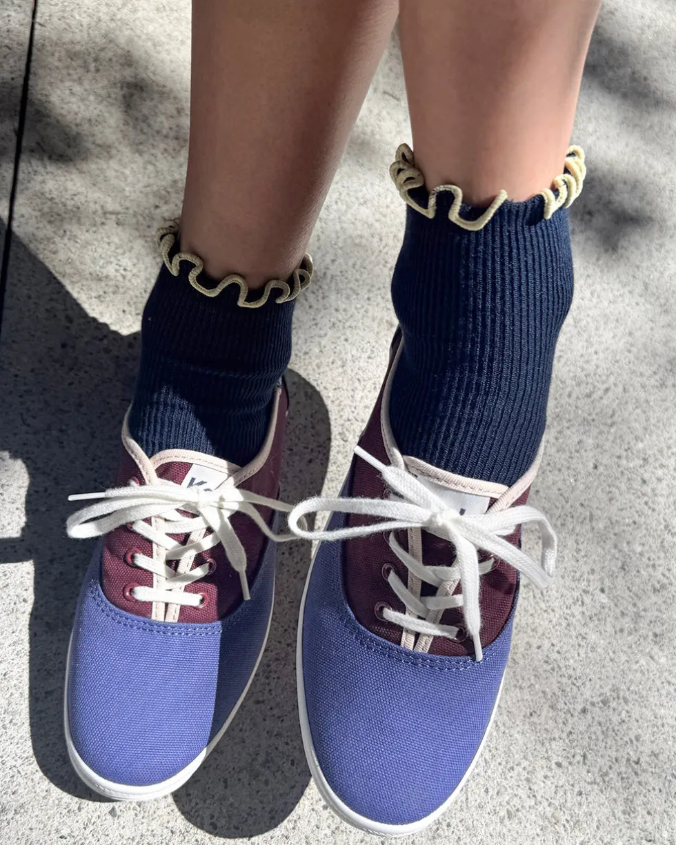 The Petite Ruffled Modal Socks - Navy + Butter