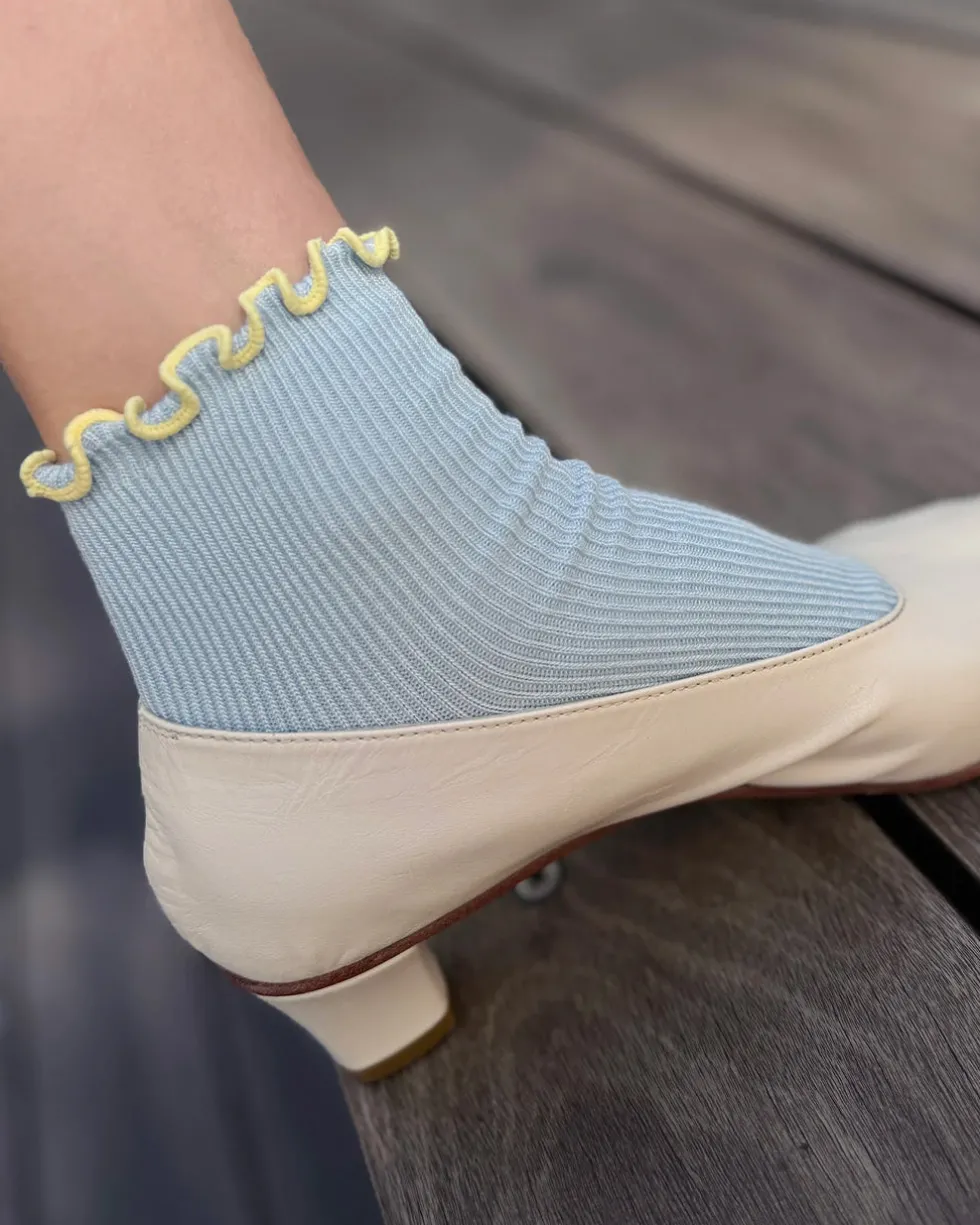 The Petite Ruffled Modal Socks - Baby Blue + Butter