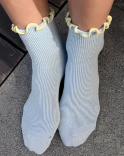 The Petite Ruffled Modal Socks - Baby Blue + Butter