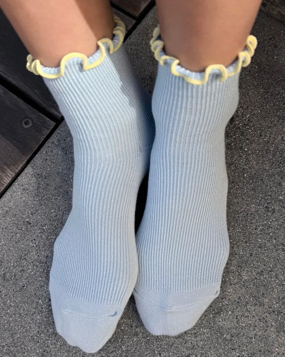 The Petite Ruffled Modal Socks - Baby Blue + Butter