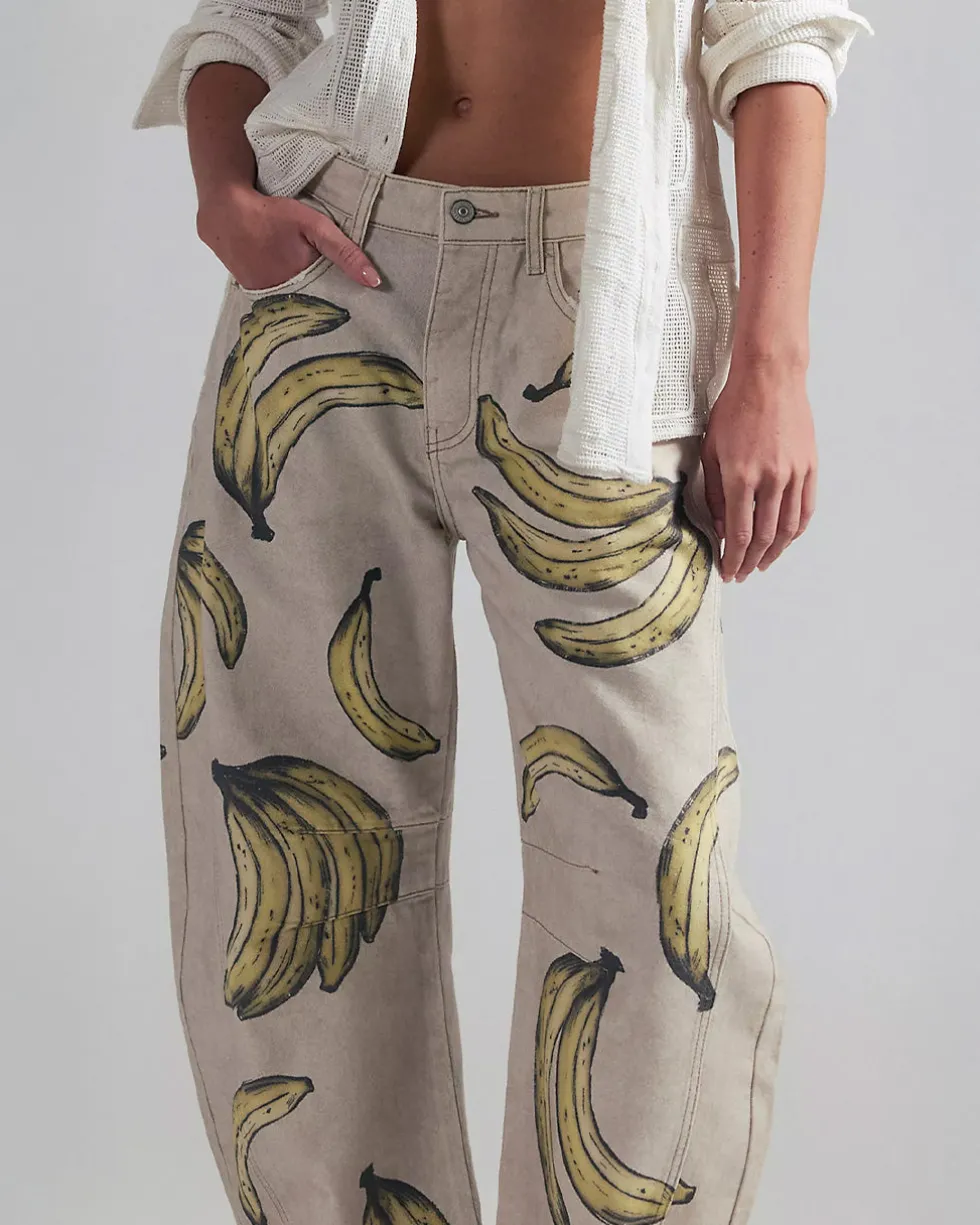 We The Free Good Luck Printed Barrel Jeans - Go Bananas