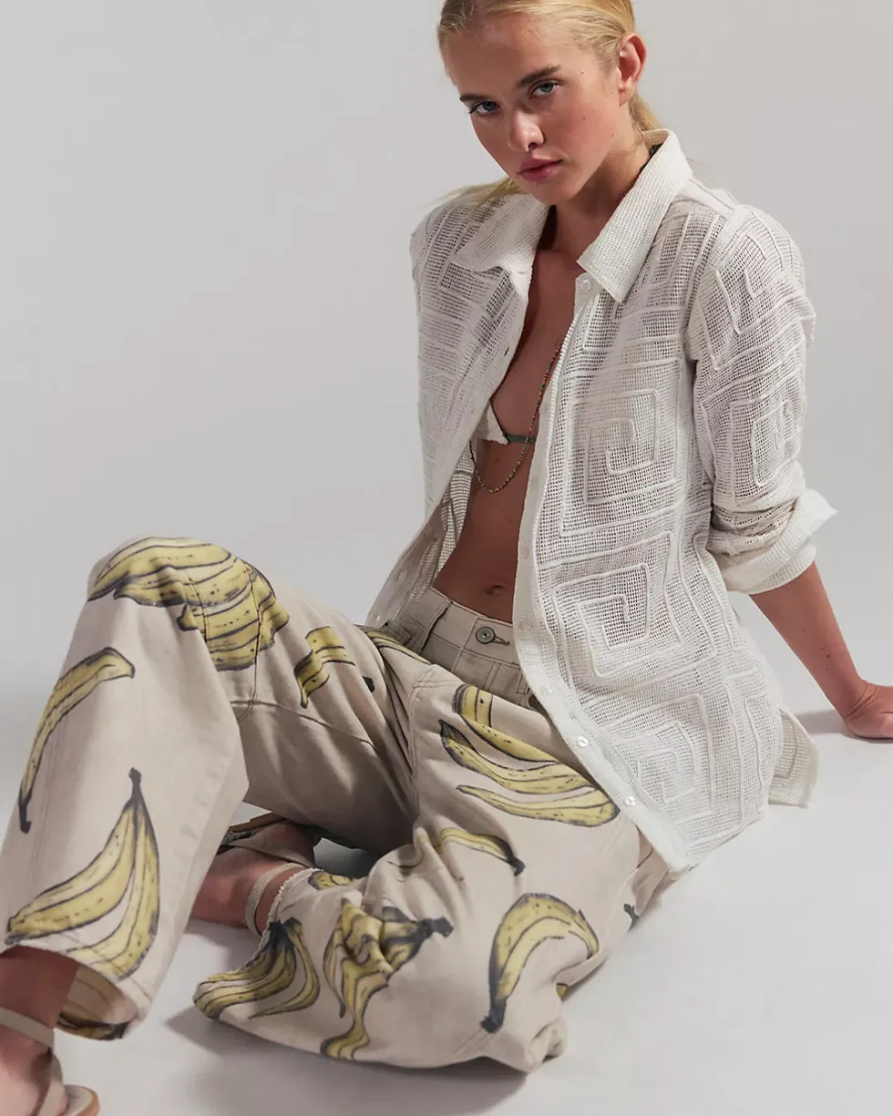 We The Free Good Luck Printed Barrel Jeans - Go Bananas
