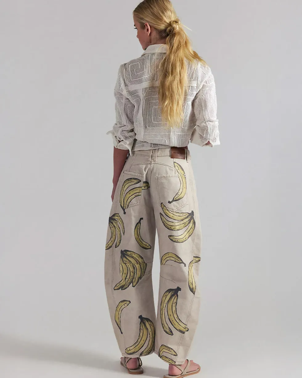 We The Free Good Luck Printed Barrel Jeans - Go Bananas