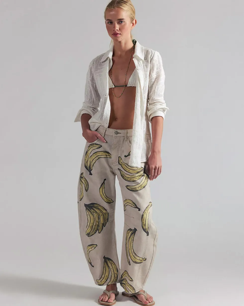 We The Free Good Luck Printed Barrel Jeans - Go Bananas