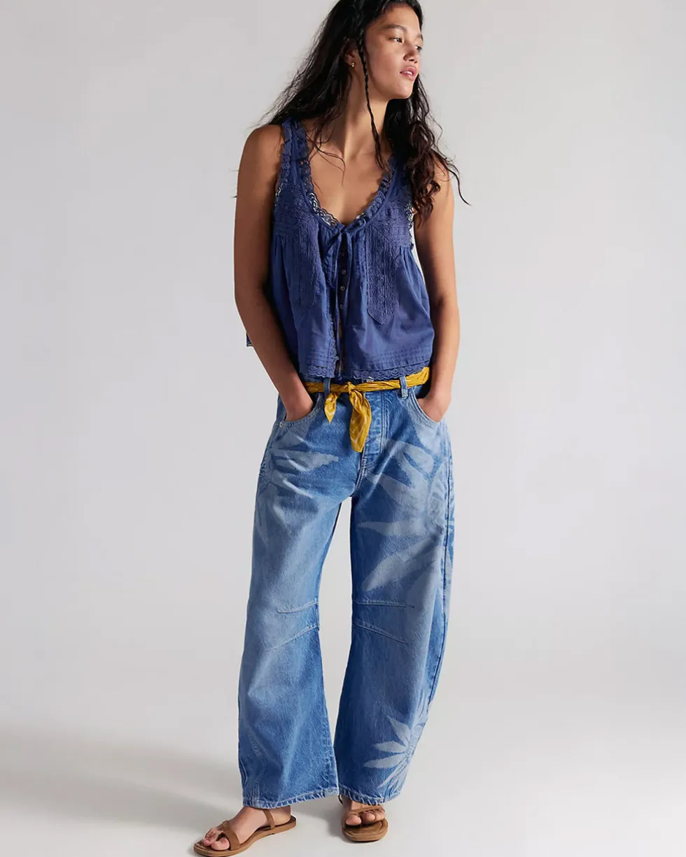 We The Free Good Luck Printed Barrel Jeans - Sun Fade