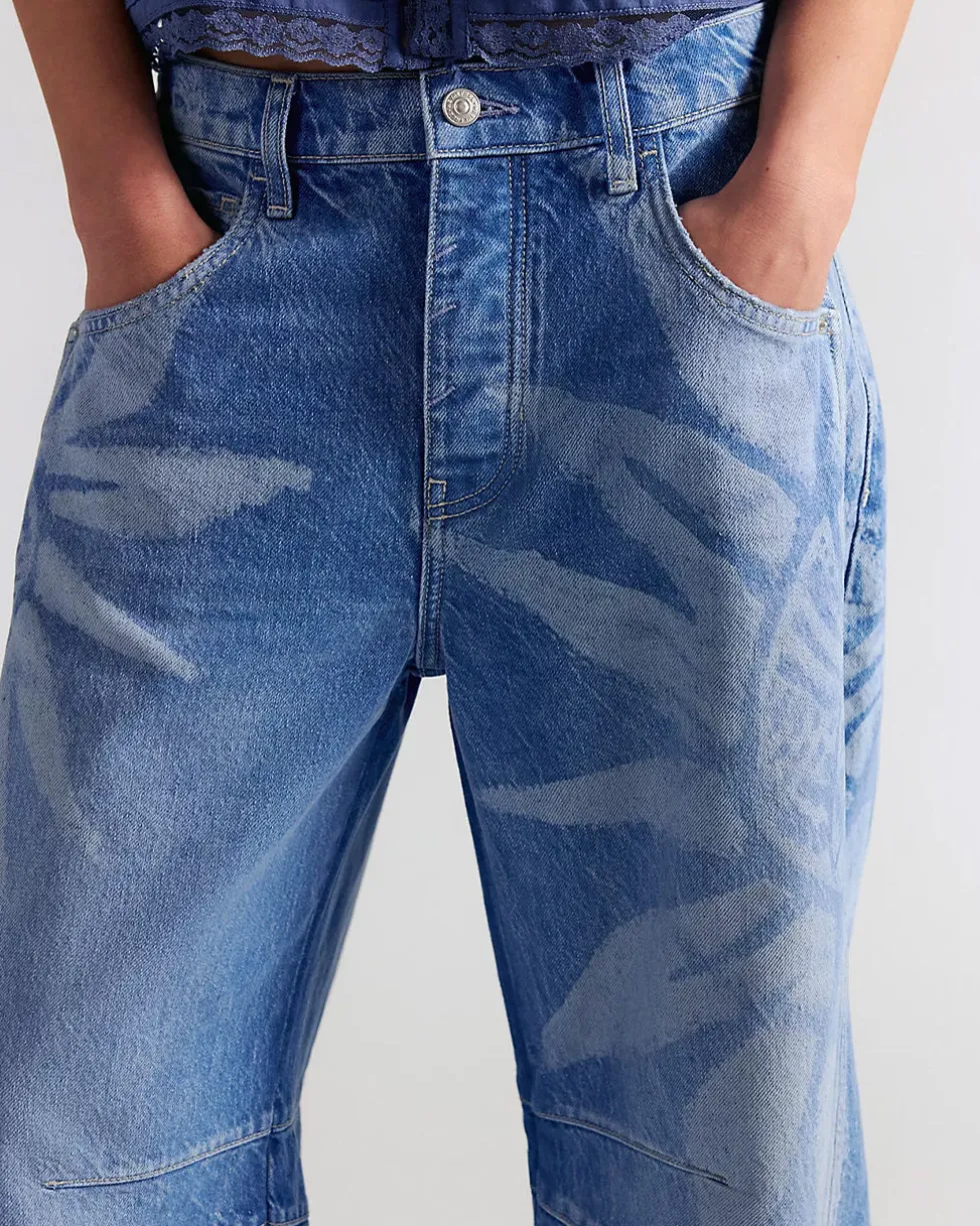 We The Free Good Luck Printed Barrel Jeans - Sun Fade